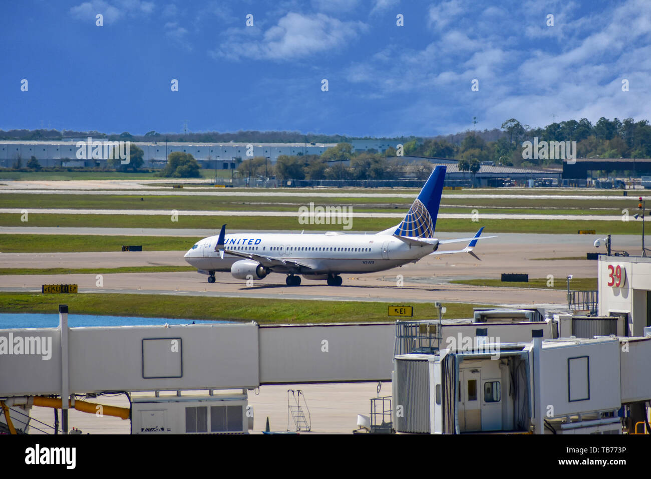 Orlando, Florida. March 01, 2019. United Airlines aircraft on runway