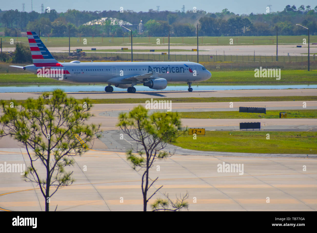 Orlando, Florida. March 02, 2019. American Airlines aircraft on runway