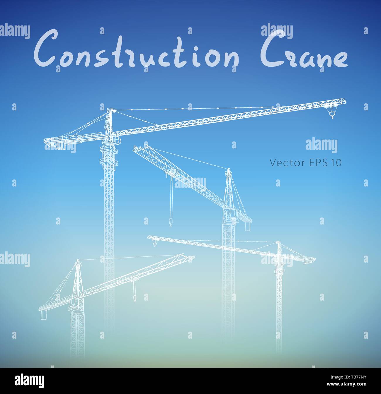 Tower construction crane. Vector line art on white Stock Vector