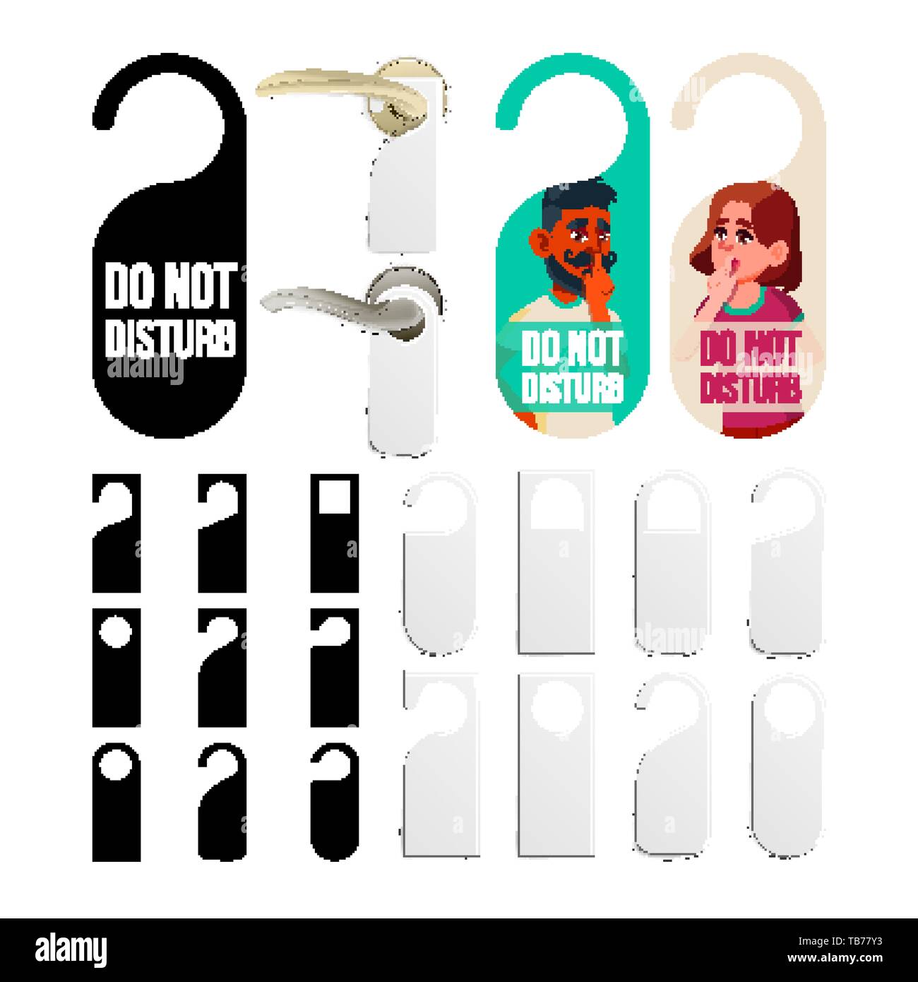 Do Not Disturb Door Knob Hanging Signs Set Vector Stock Vector Image