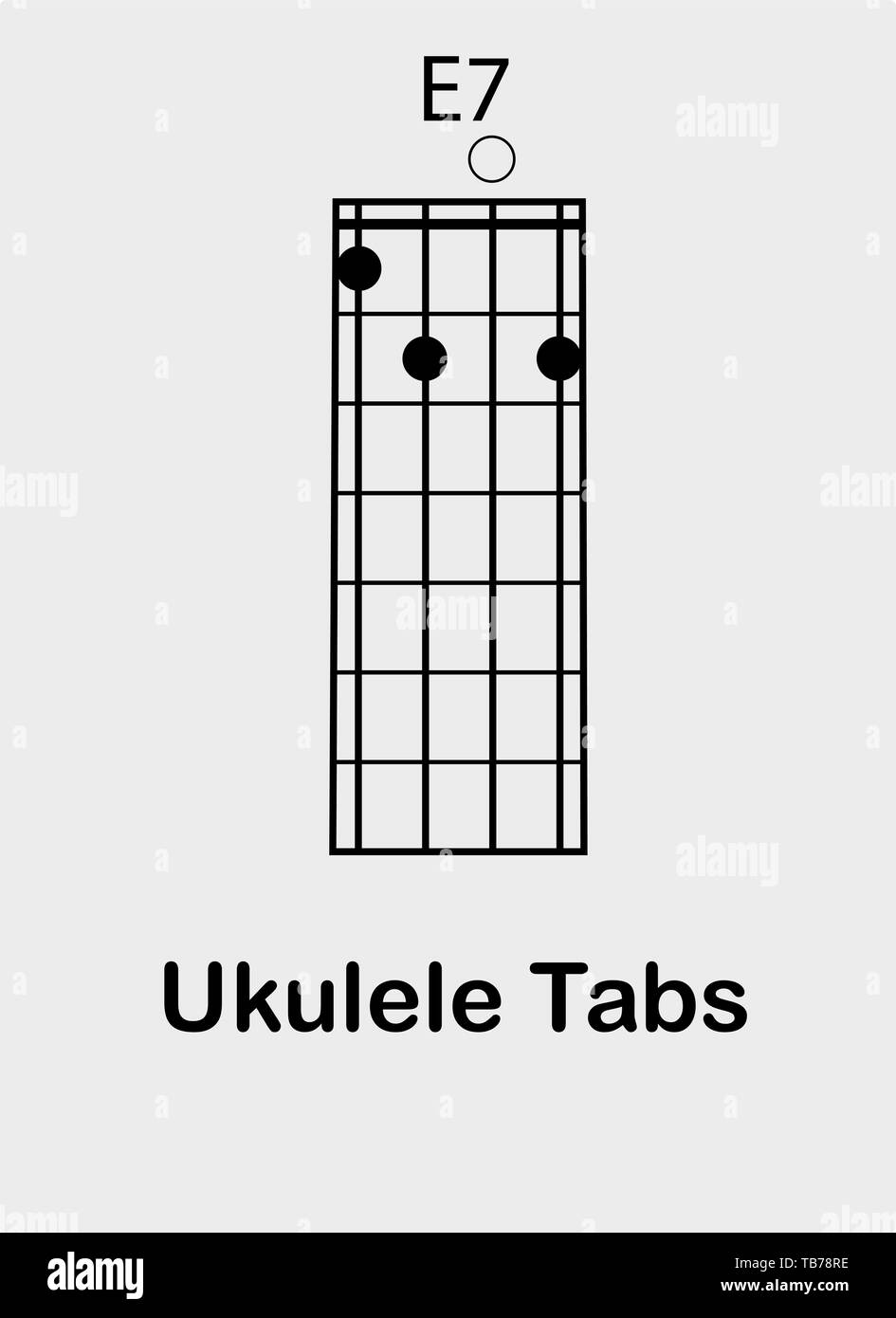 Ukulele tabulator with E seventh chord, vector illustration Stock Vector