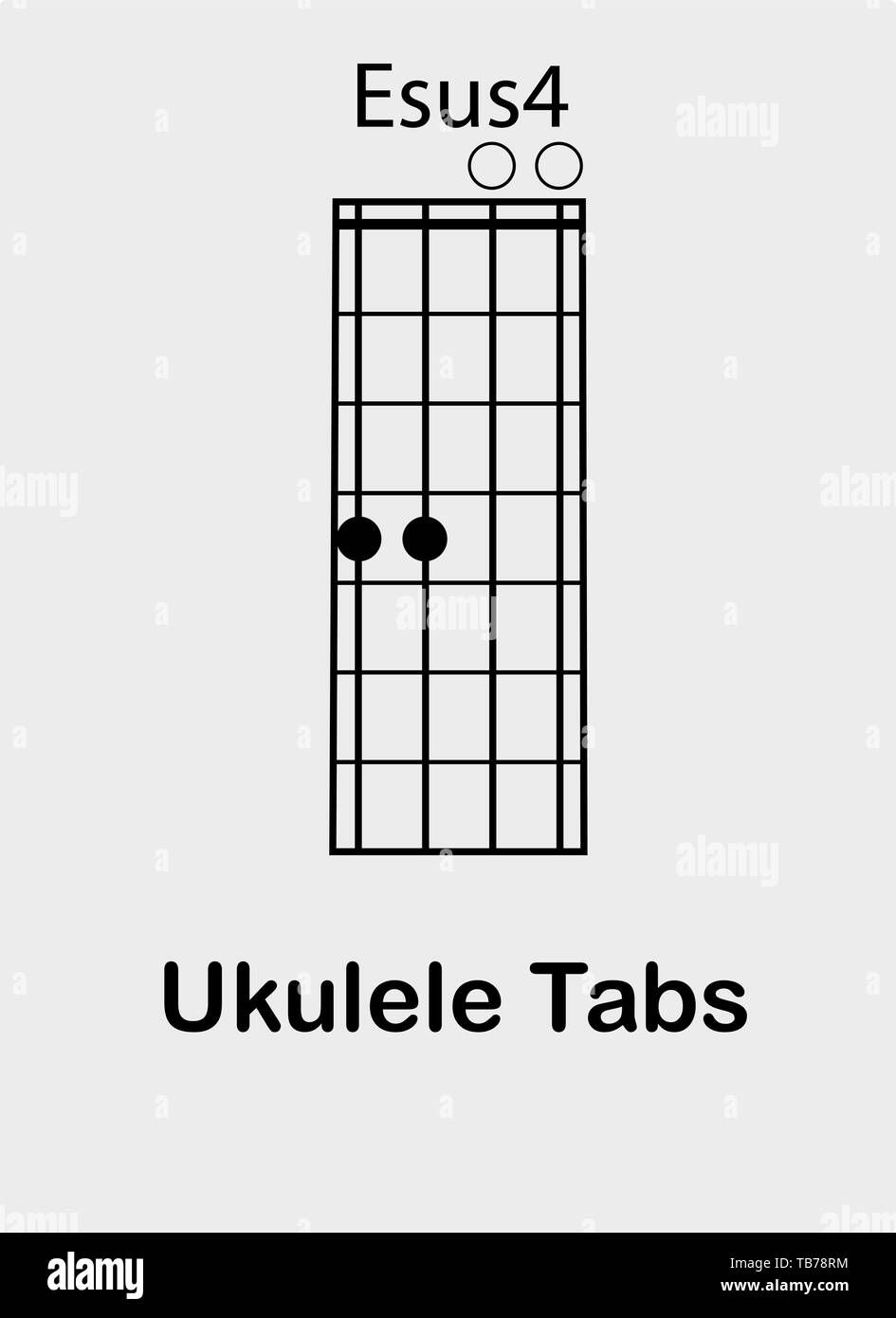 Ukulele tabulator with E sus4 chord, vector illustration Stock Vector