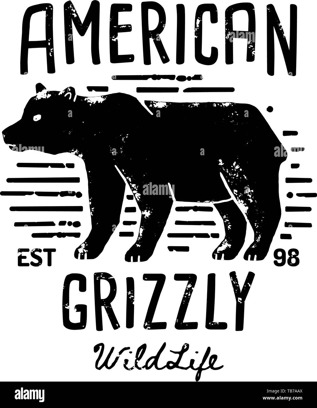 Vintage Grizzly Bear Logo Hand Draw. Vector Symbol Of Wild America, The Silhouette Of A Bear. Vintage typography. Template for print, poster, t-shirt, cover, banner or other business or art works. Stock Vector