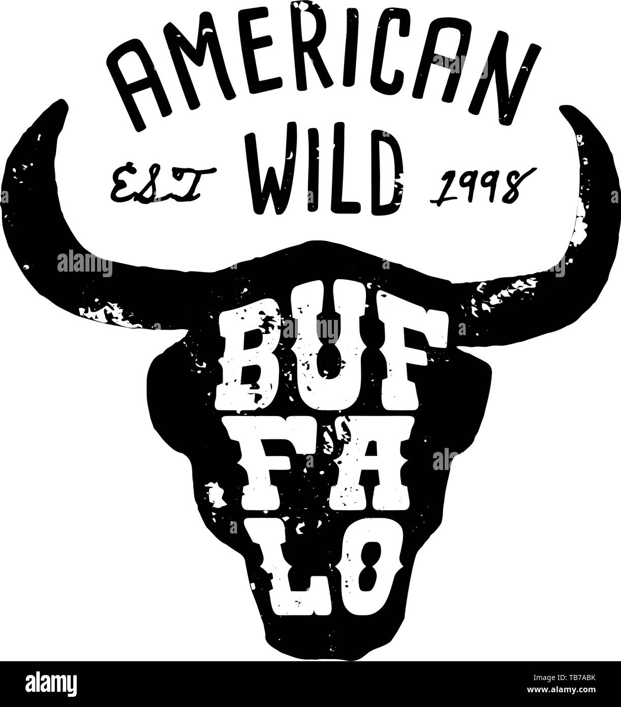 Western Logo Skull Buffalo Hand Draw Grunge Style Wild West