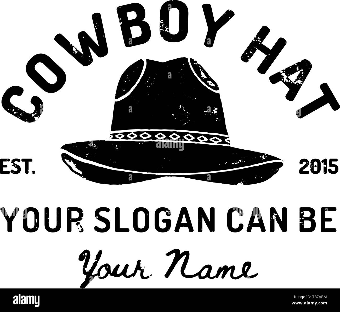 Vintage Western Cowboy Hat Logo. Vector Symbol of the wild West, Texas. US label Retro Typography Grunge Style. Template for print, poster, t-shirt, cover, banner or other business Stock Vector