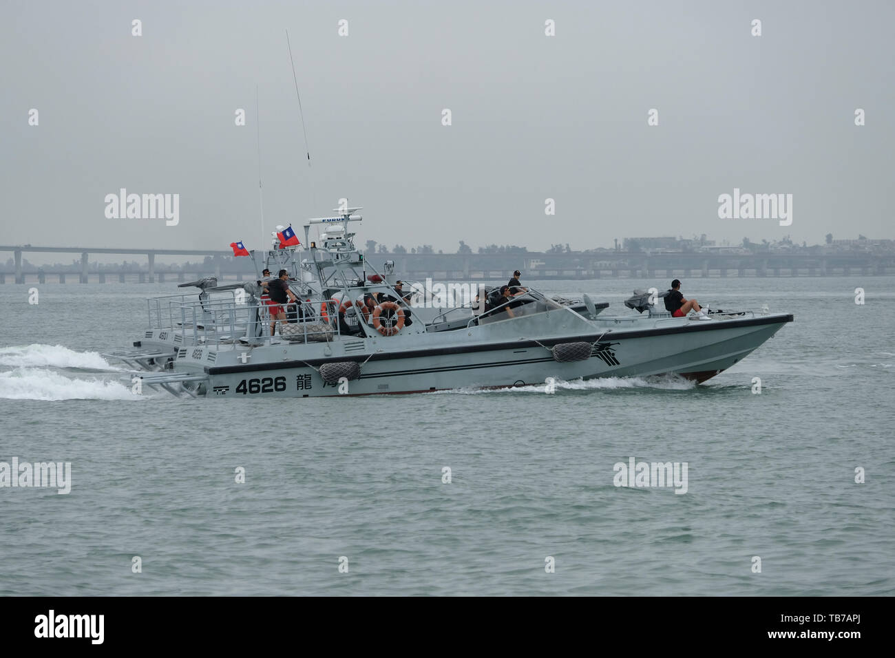 A Taiwan Coast Guard ship patrols in Kinmen Harbor just few miles from