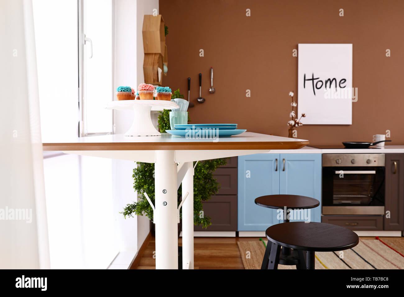 Modern interior of kitchen with stylish furniture Stock Photo - Alamy