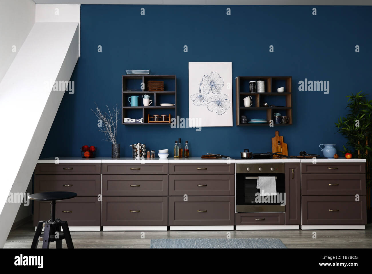 Modern interior of kitchen with stylish furniture Stock Photo - Alamy