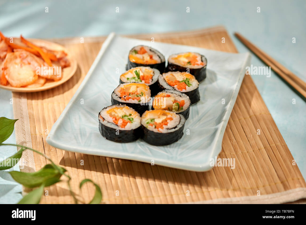 Korean roll Gimbap(kimbob) made from steamed white rice (bap) and various other ingredients Stock Photo
