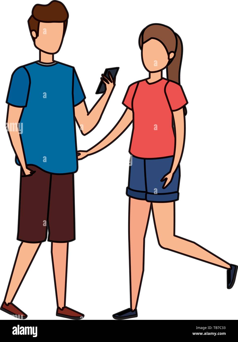 young couple using smartphone characters Stock Vector Image & Art - Alamy