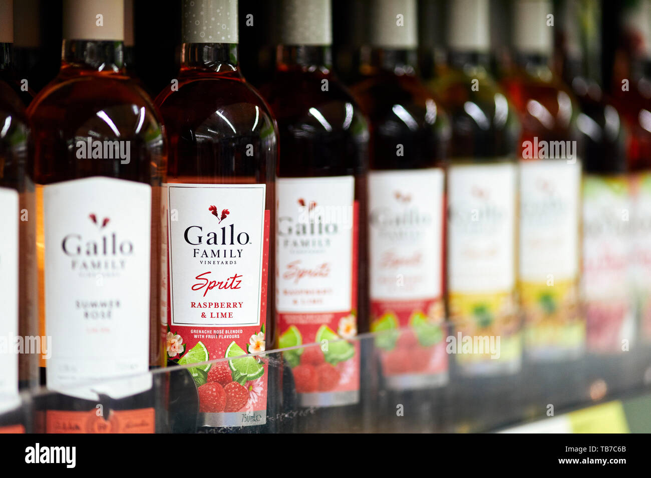 Bottles of Gallo wine on shelf Stock Photo