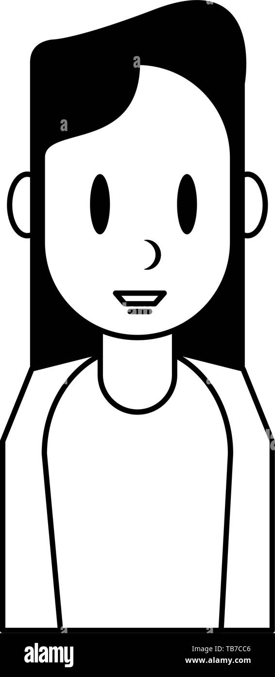 Young woman smiling profile cartoon in black and white Stock Vector ...
