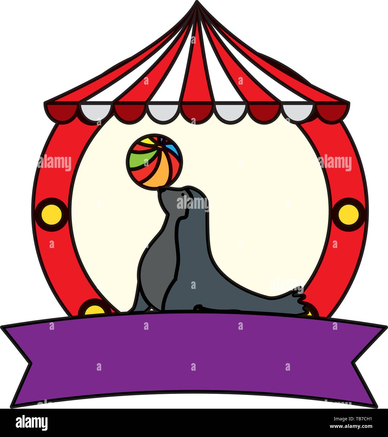circus seal marine playing with balloon in tent Stock Vector
