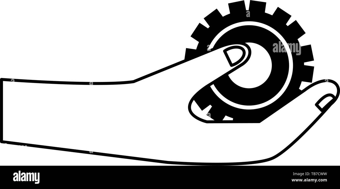 Hand holding gear symbol isolated in black and white Stock Vector Image ...