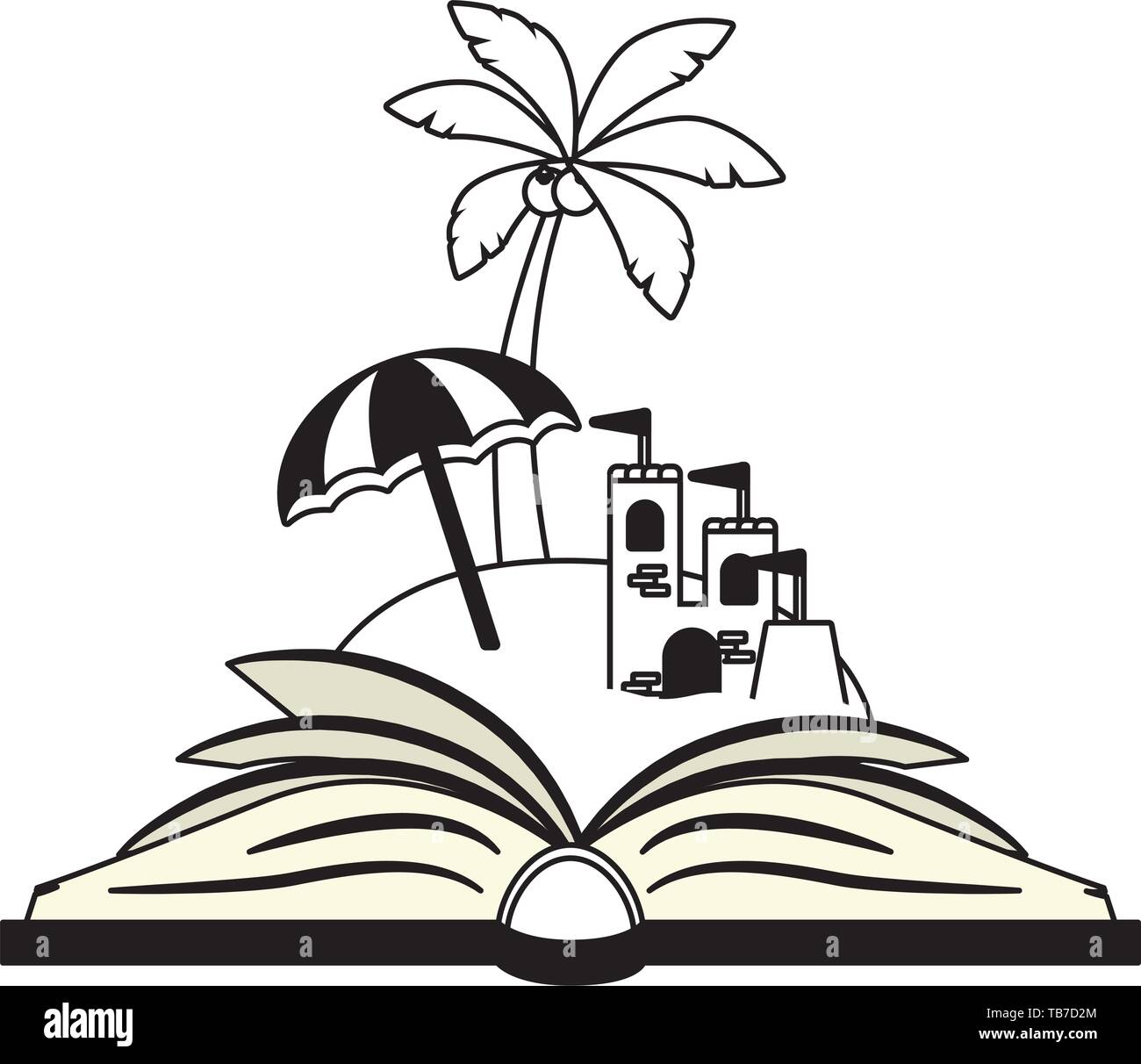 vacations book sand castle umbrella palm Stock Vector Image & Art - Alamy