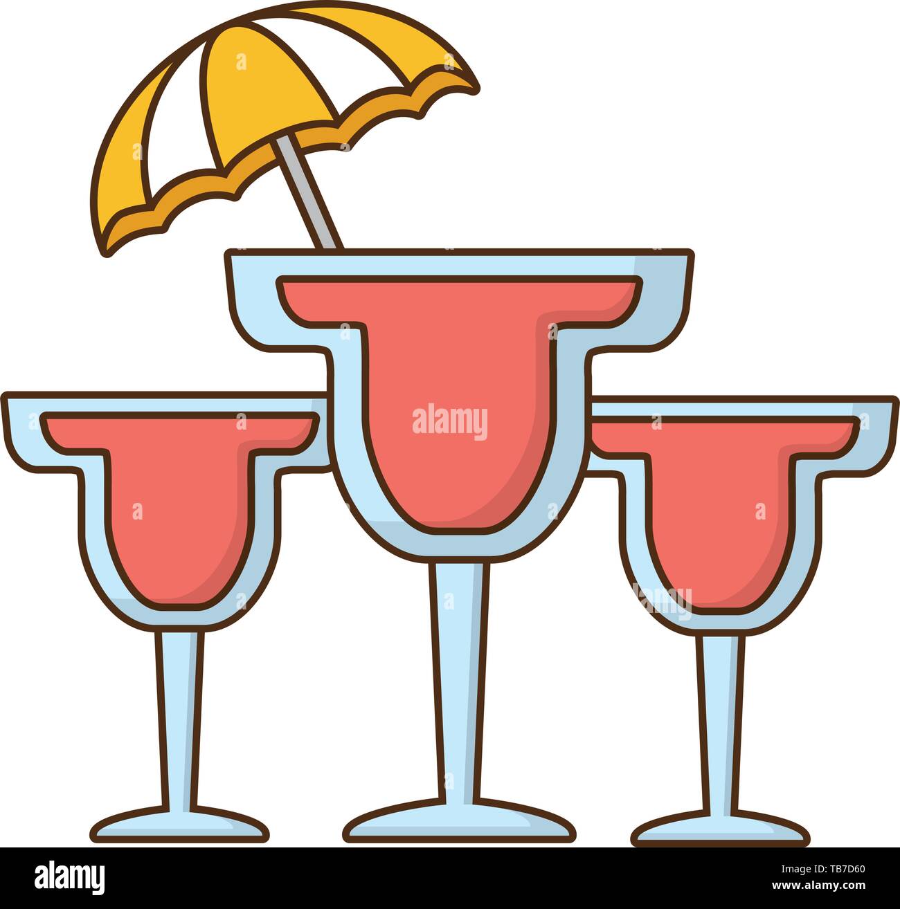 three cocktails drink umbrella beverage Stock Vector