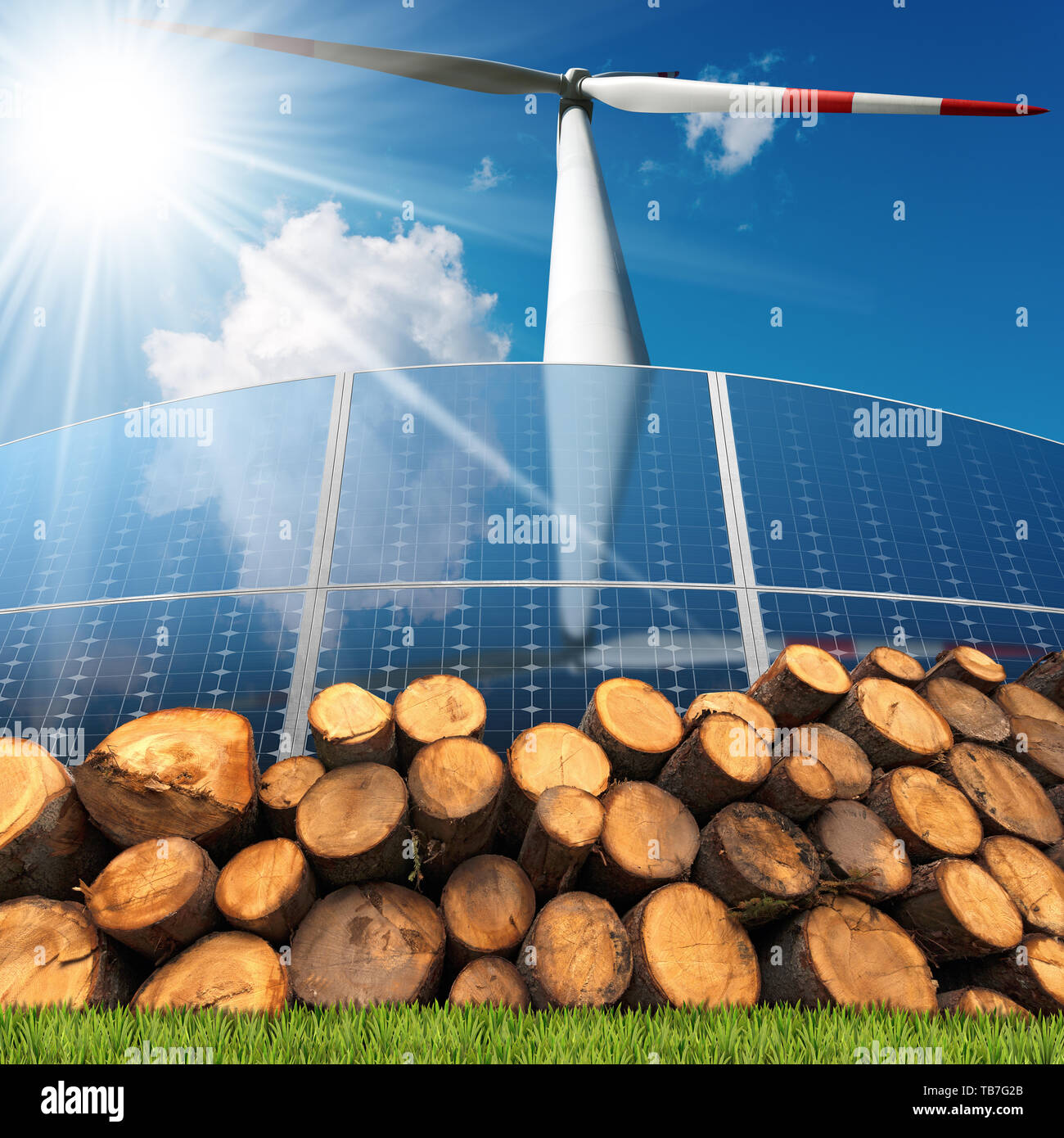 Renewable energies sources Wind energy with a wind turbine, solar