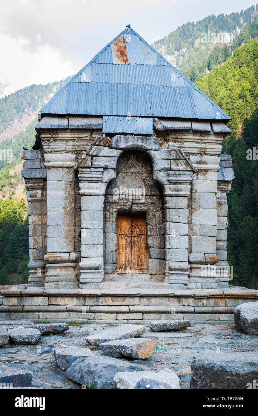 Naranag, Kashmir, India- Dated:May 18, 2019- An ancient hindu temple intact in the mountain valleys of Kashmir at Naranag. Stock Photo