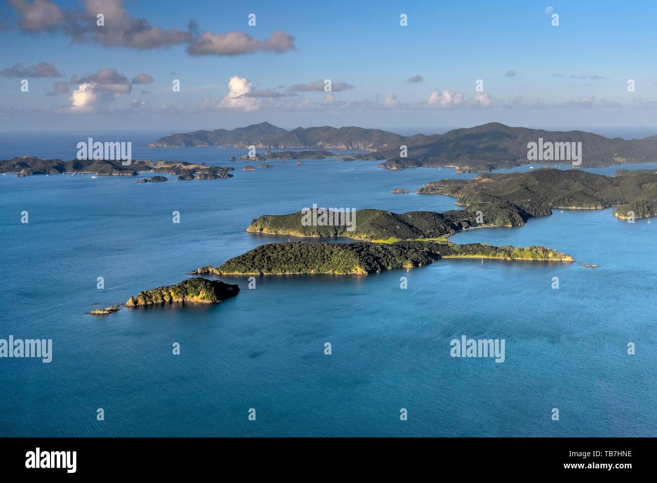 Aerial view of islands in the Bay of Islands, Far North District, North Island, New Zealand Stock Photo