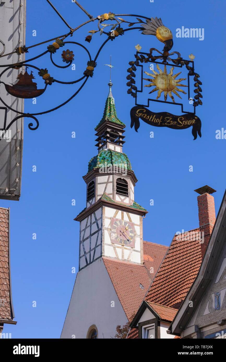 Old Town, St. Nicholas Church, Waiblingen, Baden-Wurttemberg, Germany Stock Photo