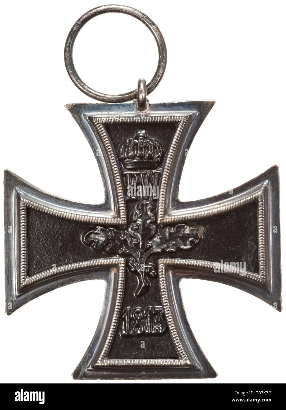 Prince Alfons of Bavaria - Prussia - Iron Cross 2nd Class, Silver and blackened iron, with ribbon section in a red leather presentation case with gold edging and black lining. A typewritten label in the lid reads 'Nr.48 Preussen. Eisernes Kreuz 2. Klasse Verliehen: 2. Jan. 1915 - Erhalten am 3. Jan. 1915 von S.M. dem Kaiser persönl. i. Gr.H.Quart.' (tr. 'No.48 Prussia. Iron Cross 2n 20th century, Additional-Rights-Clearance-Info-Not-Available Stock Photo