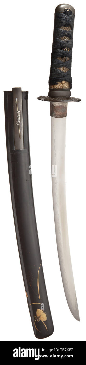 A wakizashi, mid-Edo period, Blade hira-zukuri, torii-zori, choji-hamon ...