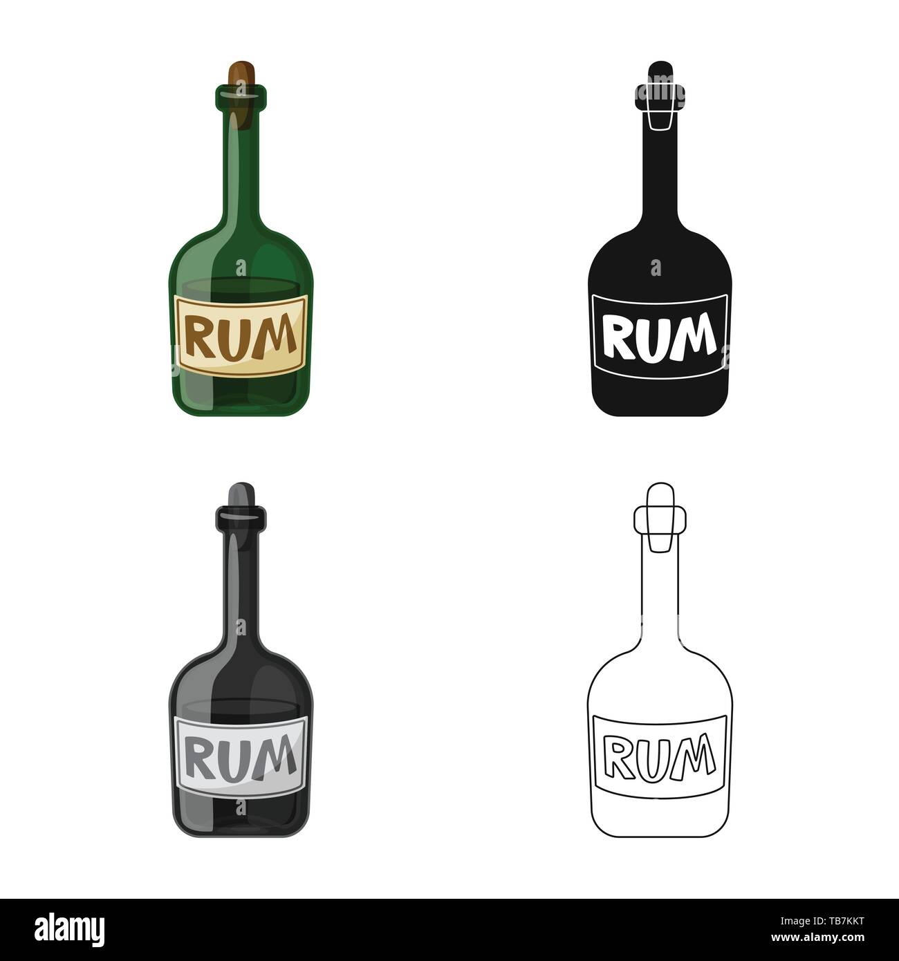 Vector illustration of rum and bottle logo. Collection of rum and glass