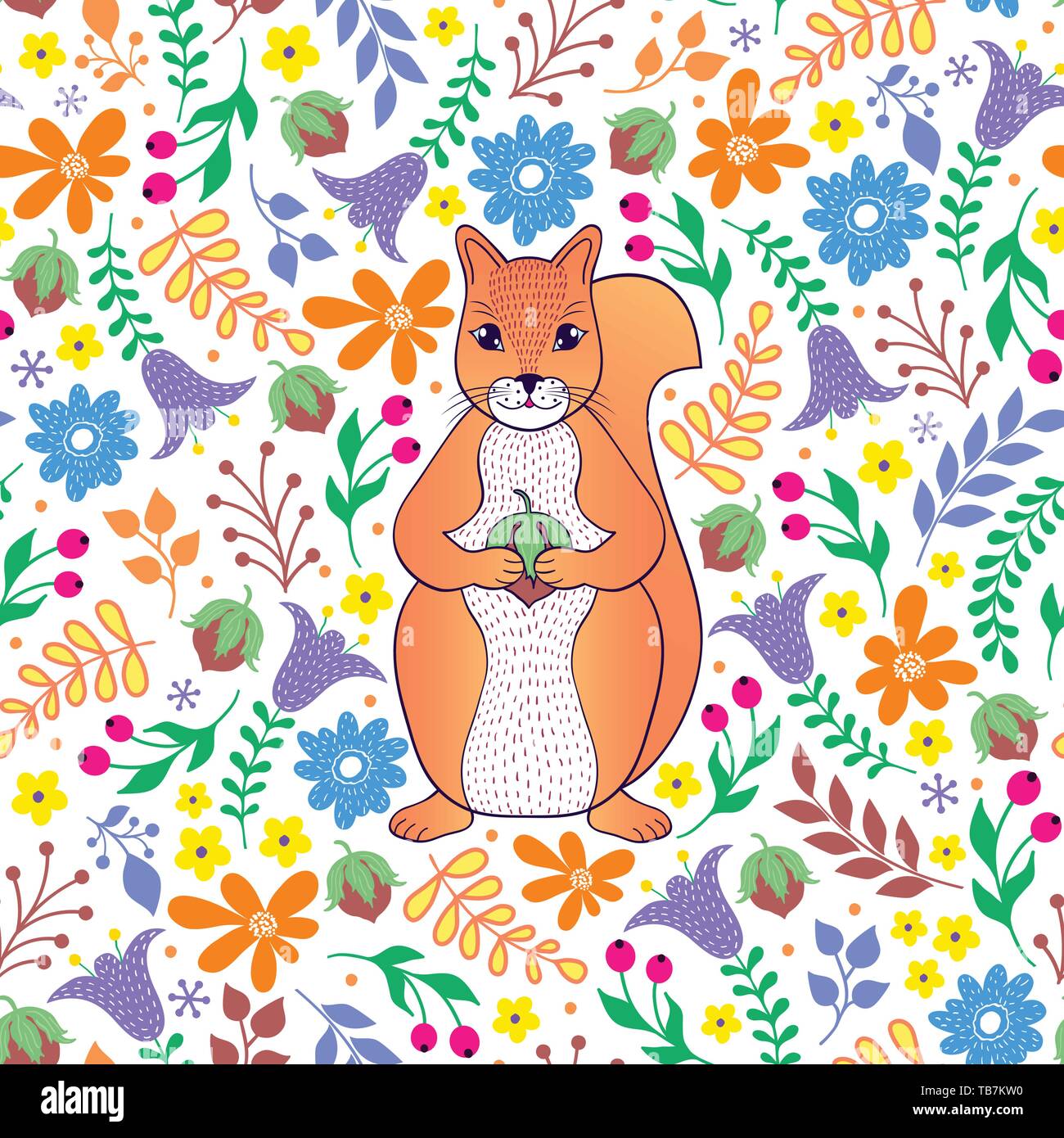 Pattern with orange squirrel Stock Vector