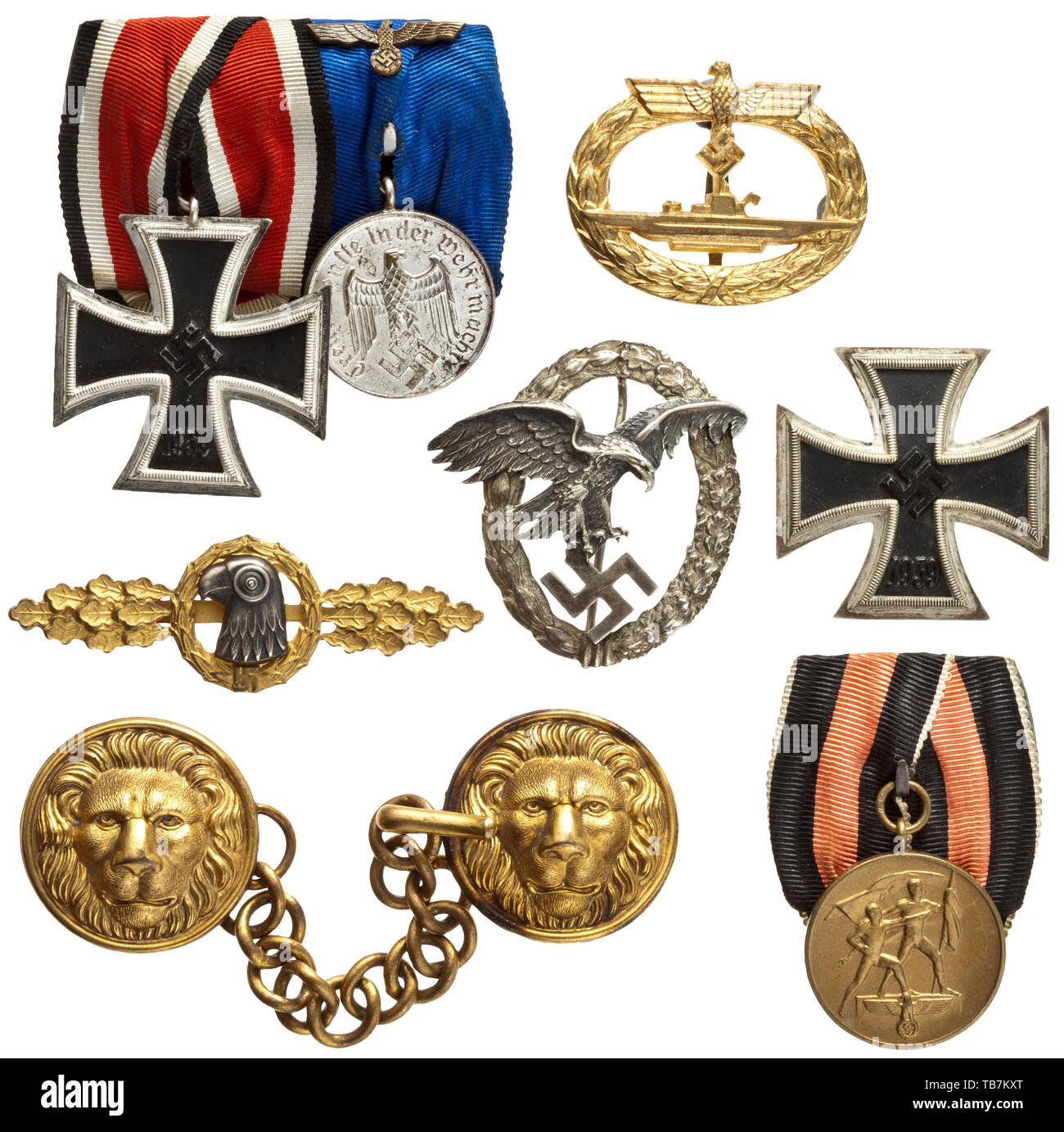 U-Boat commander (U-446) Oberleutnant Helmuth-Bert R. - orders and  decorations, U-Boat War Badge of gilt non-ferrous metal, reverse attachment  pin, no maker's mark. Luftwaffe Observer's Badge in non-ferrous metal, the  eagle double-riveted