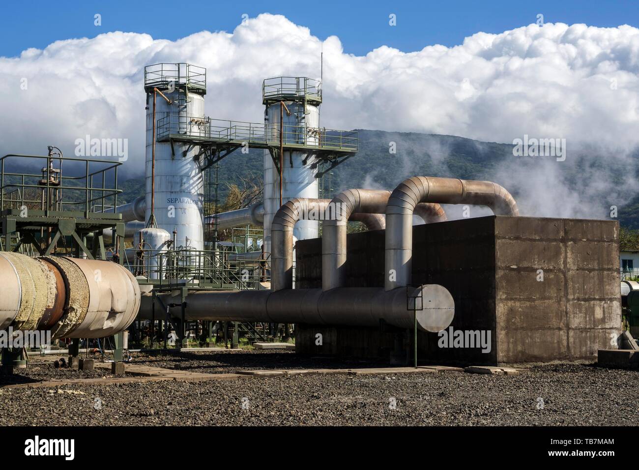 Geothermal power plant at the Rincon de la Vieja volcano, near Liberia, Guanacaste province, Costa Rica Stock Photo