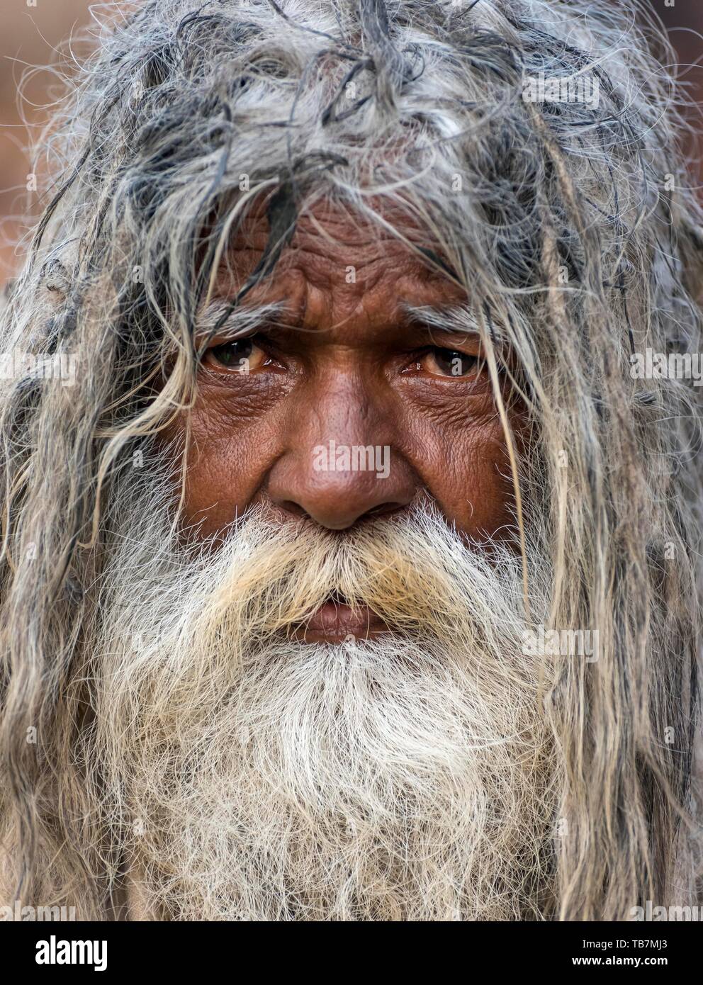 Portrait of an Uttar Pradesh, Indian man, Old City of Varanasi, India Stock Photo
