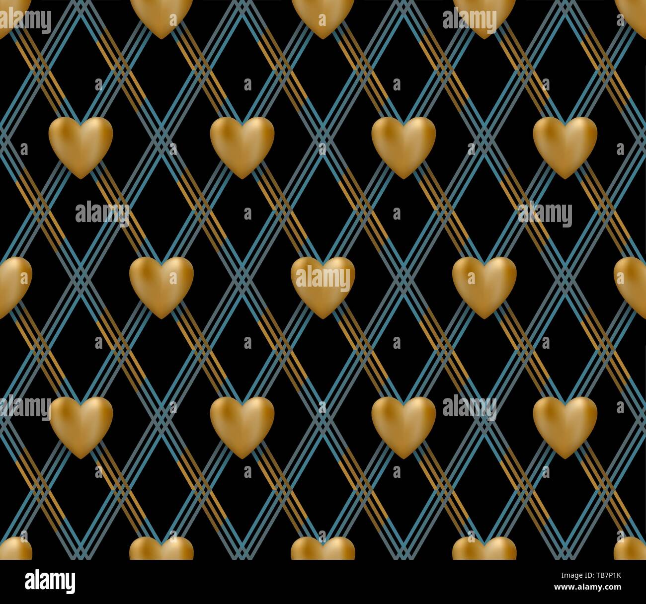 Seamless pattern with gold hearts on a black background for Valentine ...