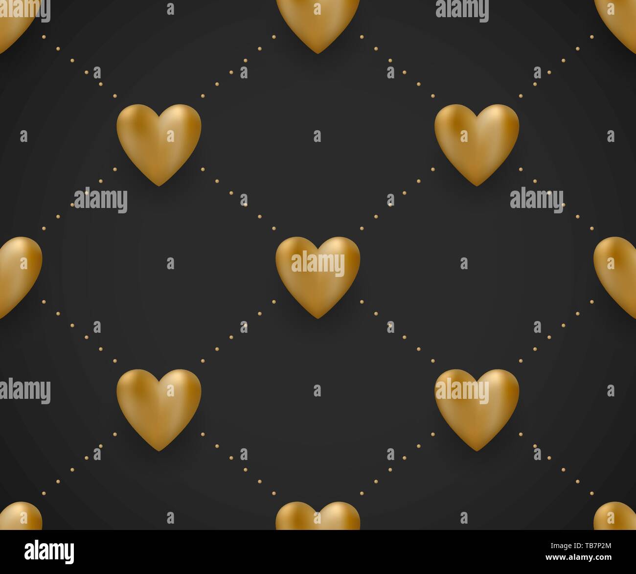 Seamless pattern with gold hearts on a black background for Valentine ...