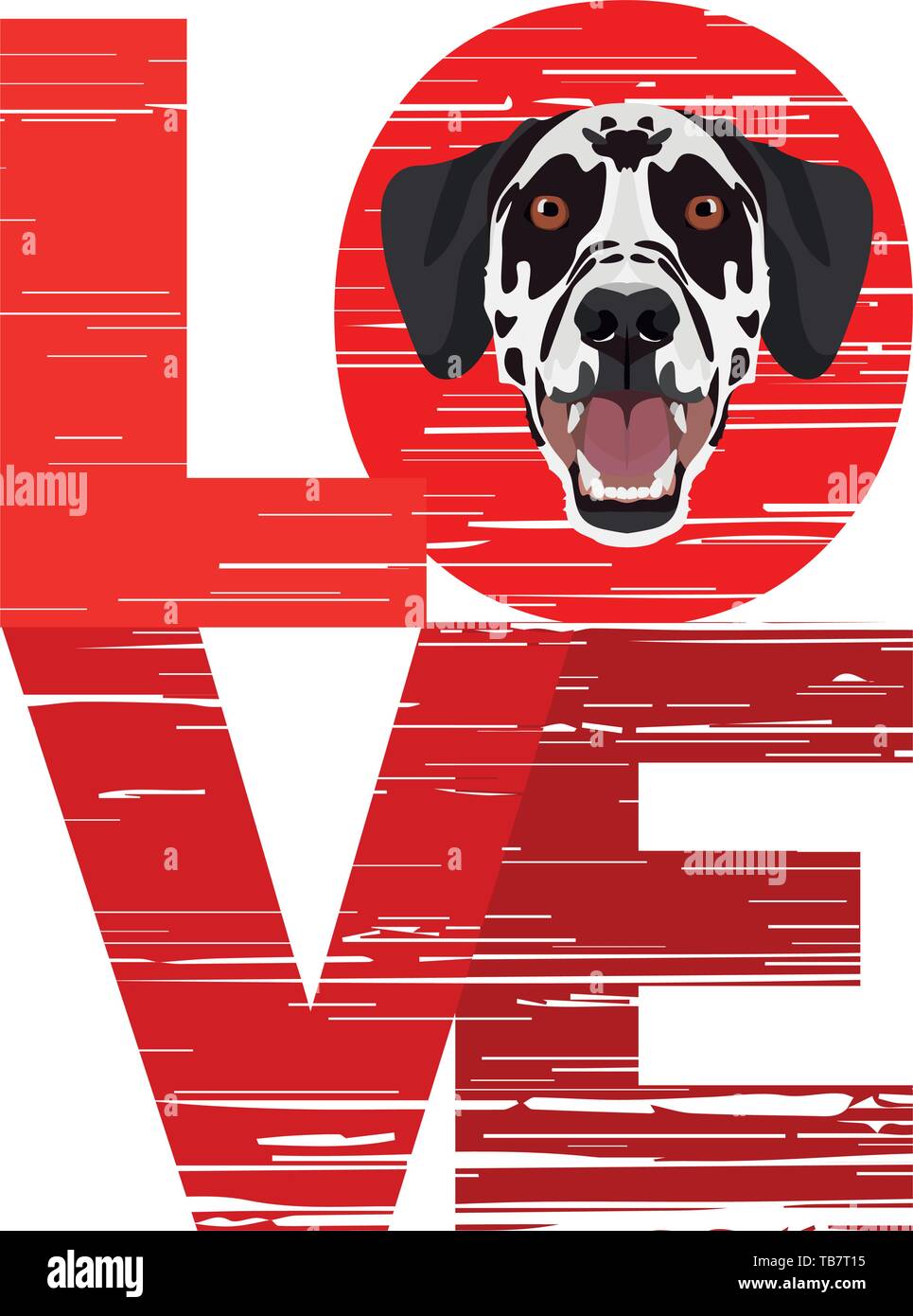 Love Dalmatians A dog's head with the word love. The dog is man's
