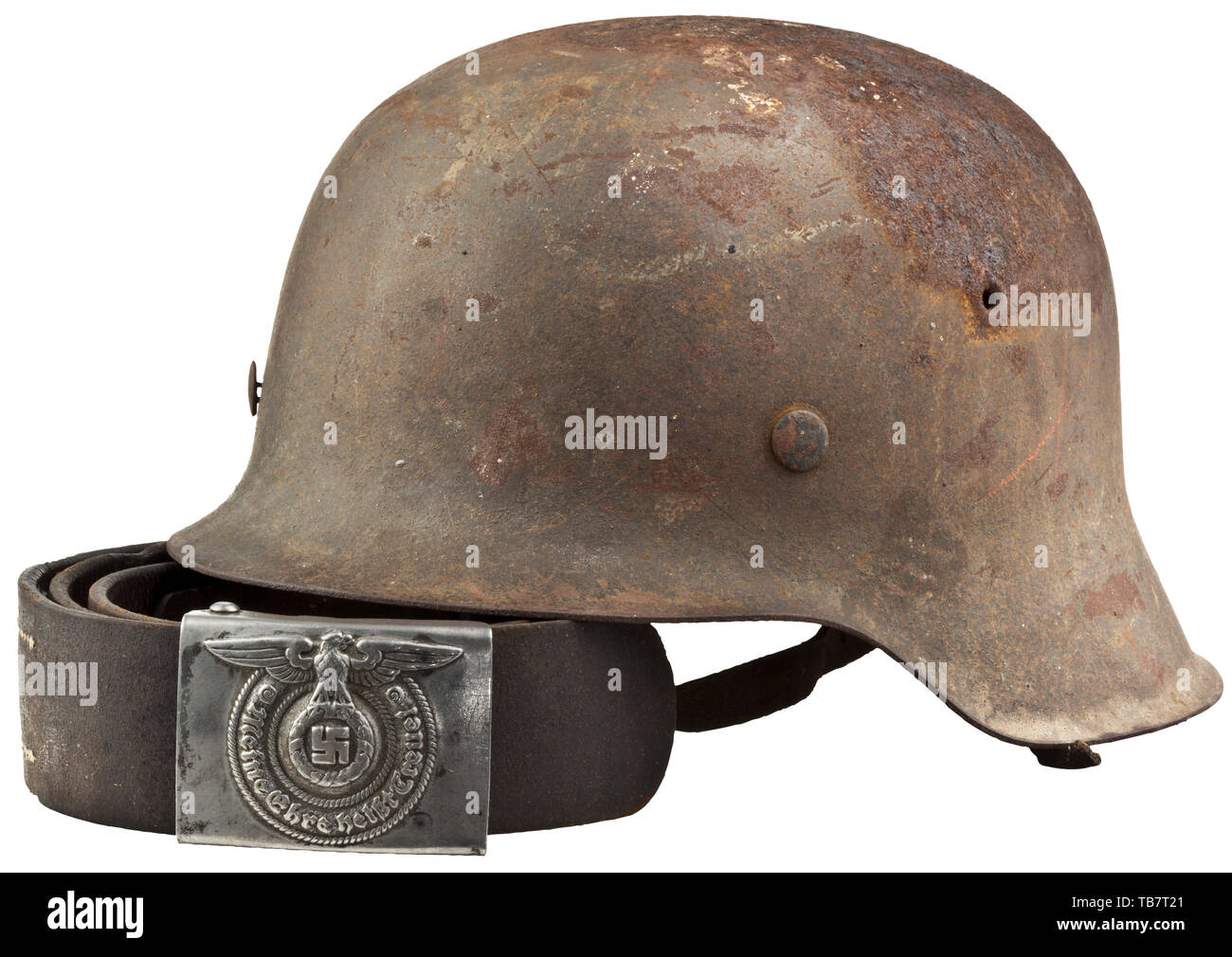 Body armour, helmets, German steel helmet M42, issued 1942, Waffen-SS  pattern, with waist belt, Editorial-Use-Only Stock Photo - Alamy