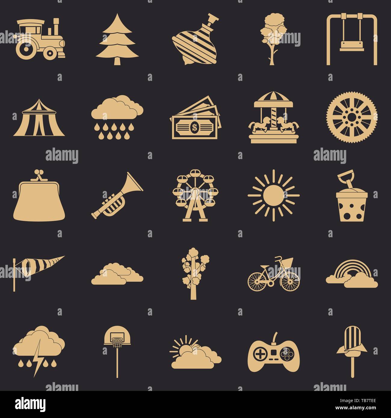 Children amusement park icons set, simple style Stock Vector Image ...