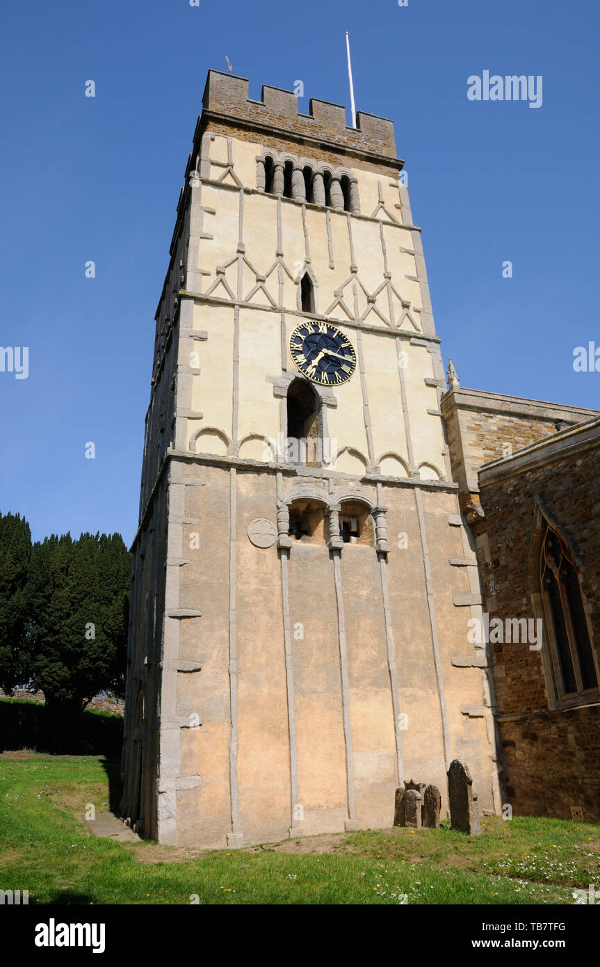 All Saints Church, Earls Barton, Northamptonshire. The Saxon tower is a textbook example of its type. Stock Photo