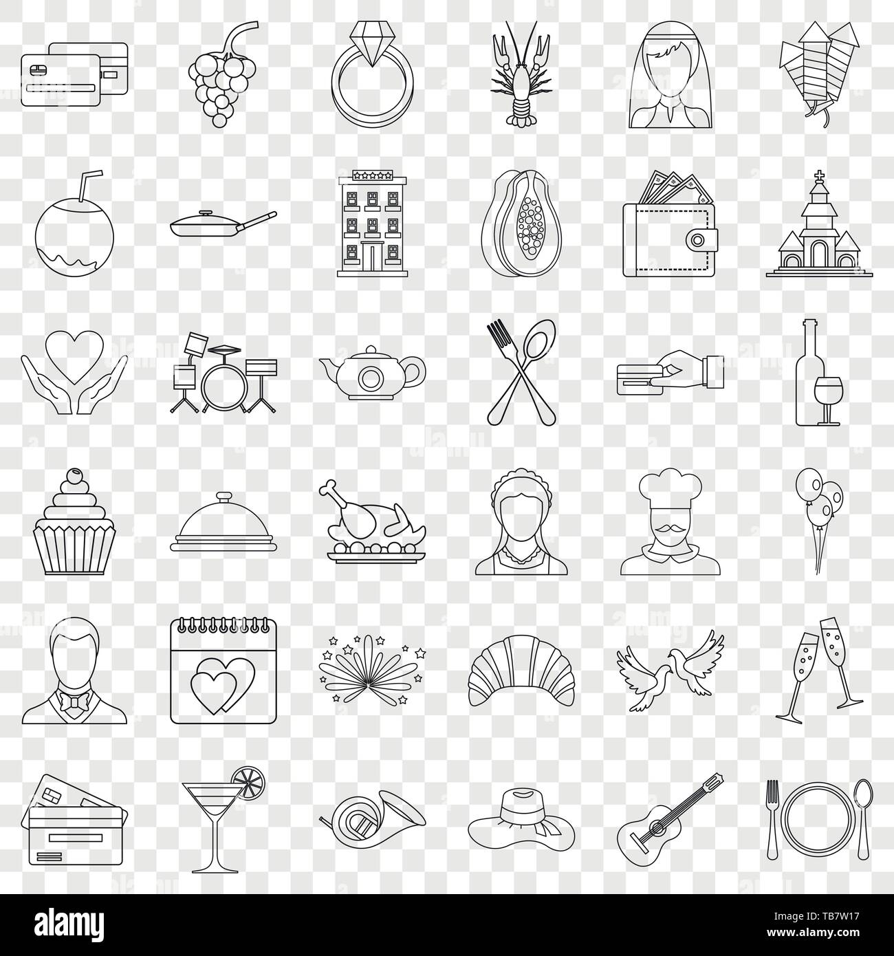 Restaurant icons set, outline style Stock Vector