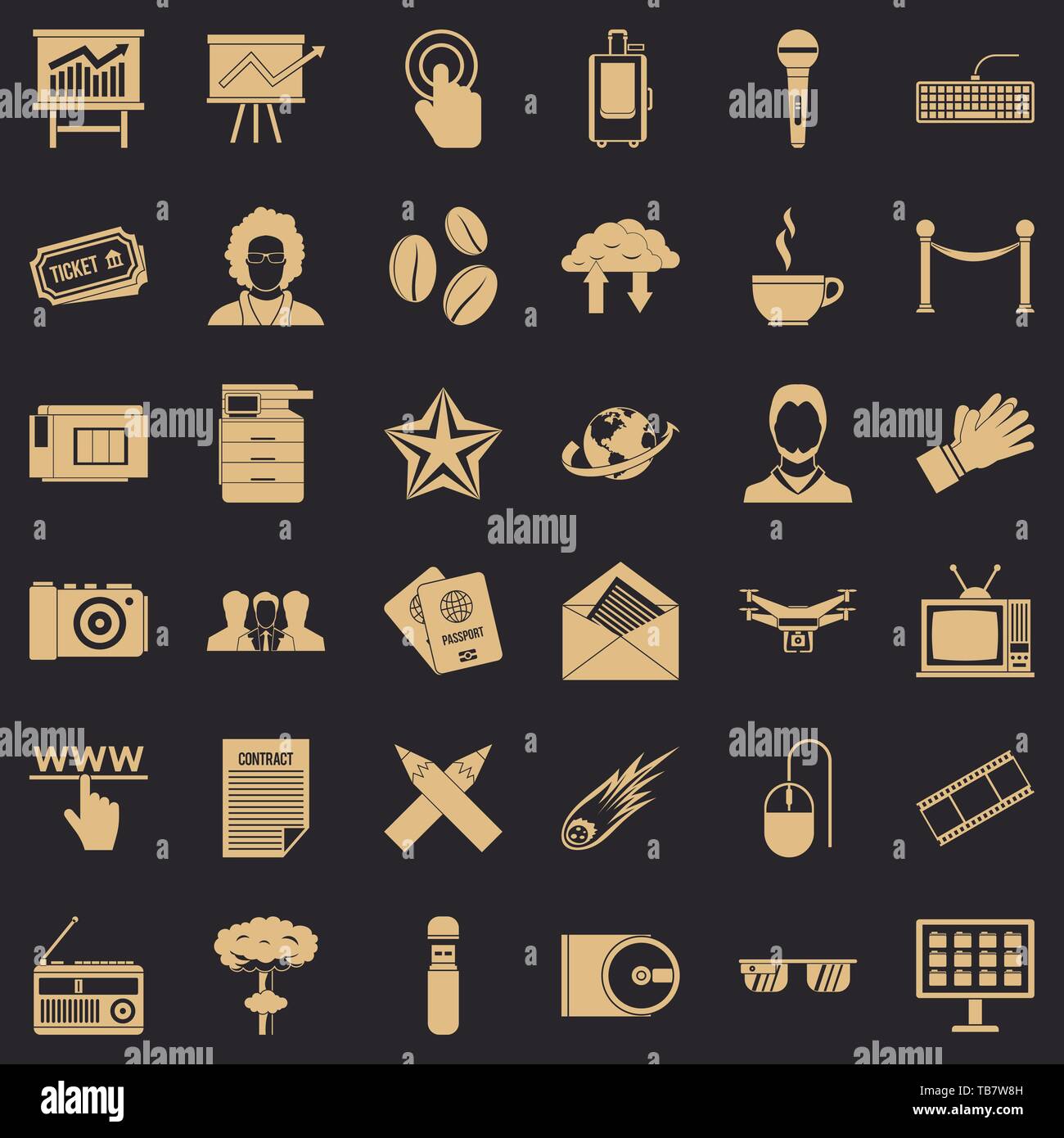 Broadcasting icons set, simple style Stock Vector