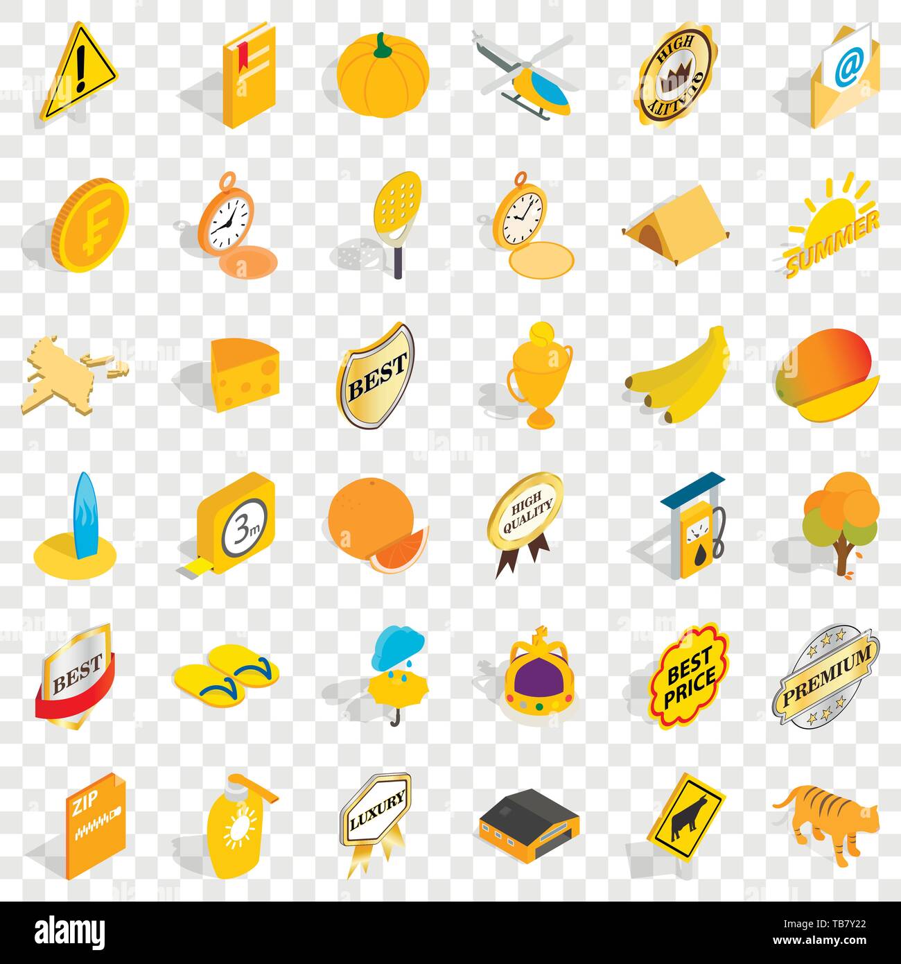 Yellow fruit icons set, isometric style Stock Vector