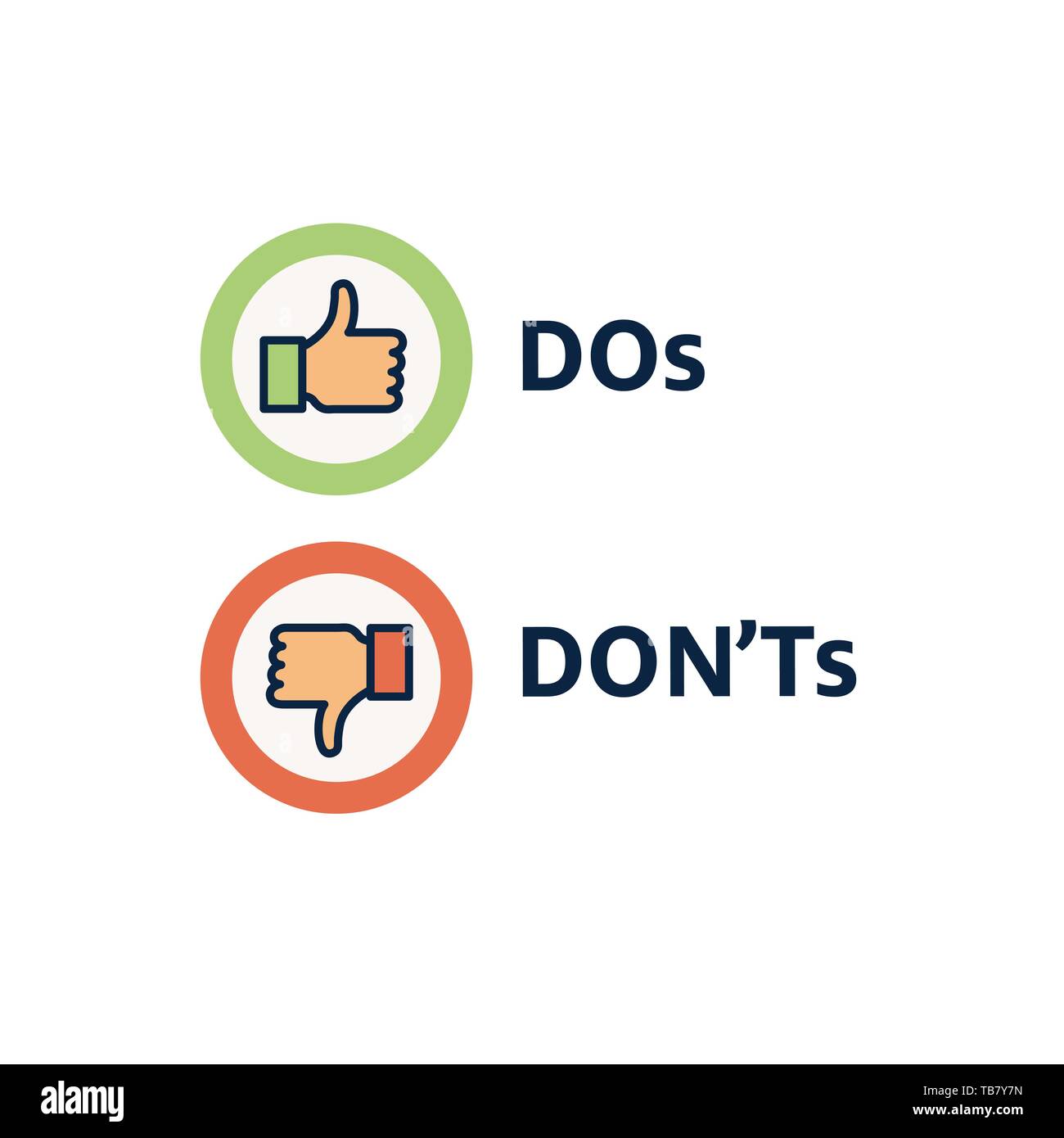 Do's and Don't or Good and Bad Icons with Positive and Negative Symbols Stock Vector