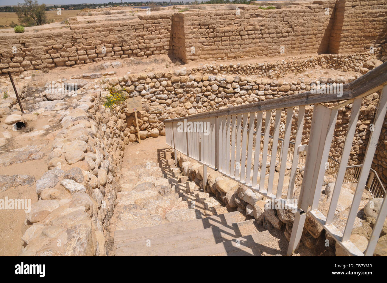 Israel, Negev, Tel Be'er Sheva believed to be the remains of the biblical town of Be'er Sheva. The water system collected flood water from the nearby  Stock Photo