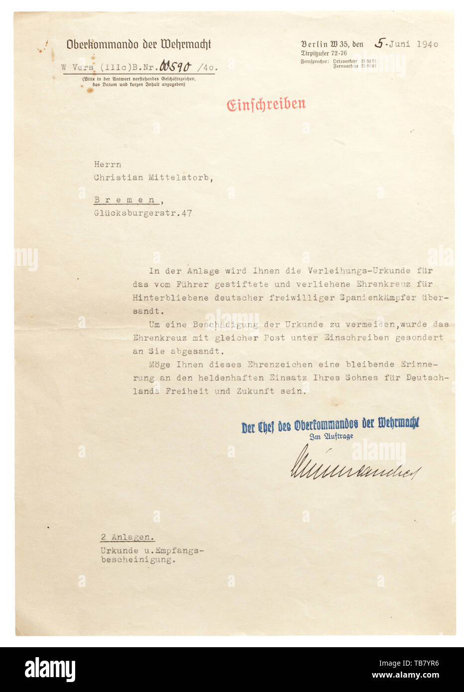 Feldwebel Sergeant Heinrich Mittelstorb An Award Document For The Honour Cross For Surviving Dependants Of German Soldiers Who Fought In The Spanish Civil War As Well As Documents And Photographs Document Check out our facsimile signature selection for the very best in unique or custom, handmade pieces from our shops. https www alamy com feldwebel sergeant heinrich mittelstorb an award document for the honour cross for surviving dependants of german soldiers who fought in the spanish civil war as well as documents and photographs document size a4 with typewritten name entry of the surviving parents as well as date 14 januar 1940 blind stamped seal and facsimile signature of hitler document for the posthumously awarded spanish cross in silver with swords dated 6 june 1939 blind stamped seal and facsimile signature of hitler edges with minor damage document for the medalla de la campagna dated 4 editorial use only image247881850 html