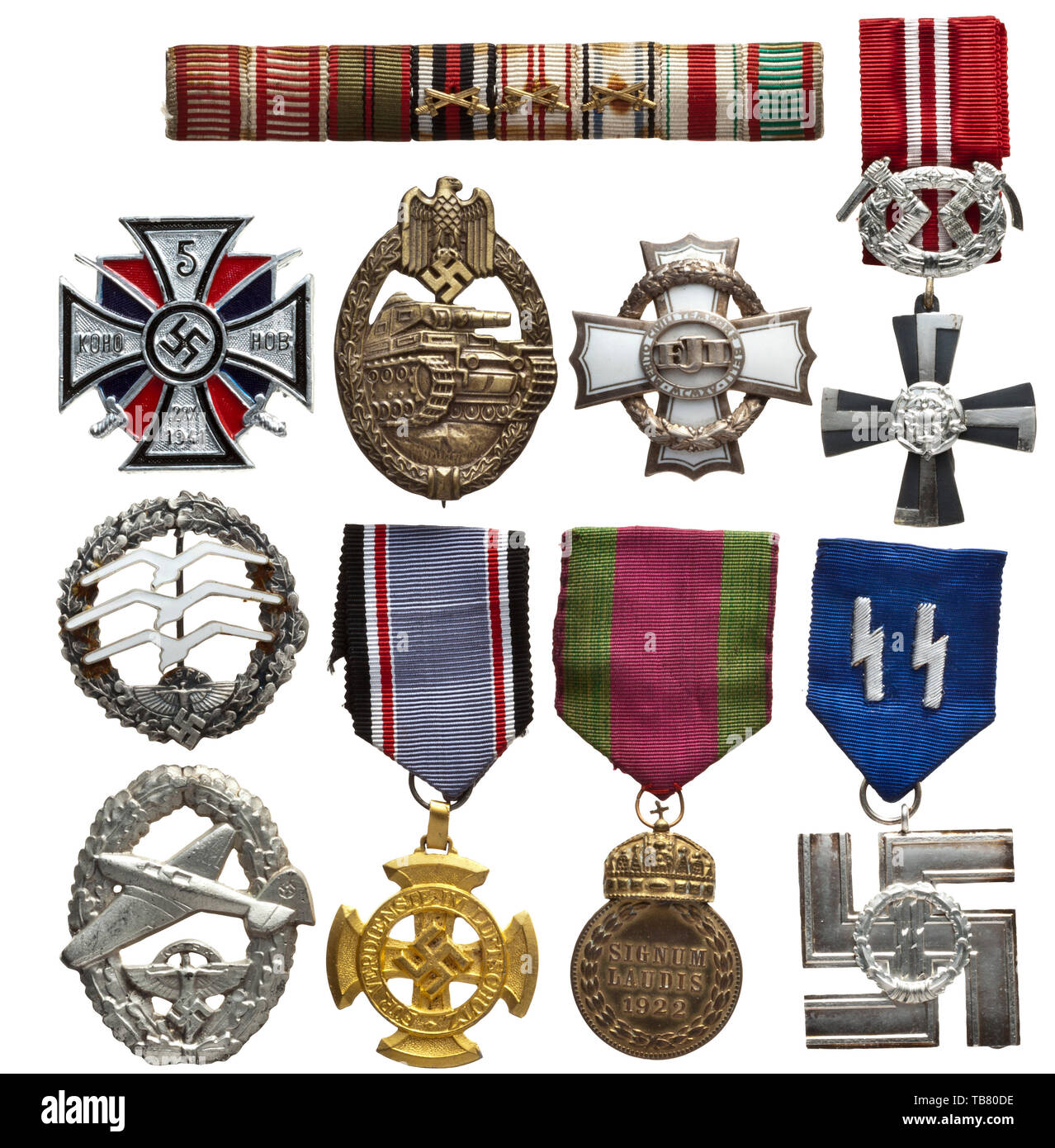 A large collection of copies and forgeries, More than 200 modern copies of decorations, predominately of the Third Reich and royal and imperial (Austria-Hungarian) monarchy. Production quality from the 1970s and 1980s (Souval etc.). Also, a few original and less valuable decorations as well as field orders clasps. A very extensive lot. Pre-auction viewing recommended. medal, decoration, medals, decorations, badge of honour, badge of honor, badges of honour, badges of honor, object, objects, stills, clipping, clippings, cut out, cut-out, cut-outs, historic, historical 20th c, Editorial-Use-Only Stock Photo