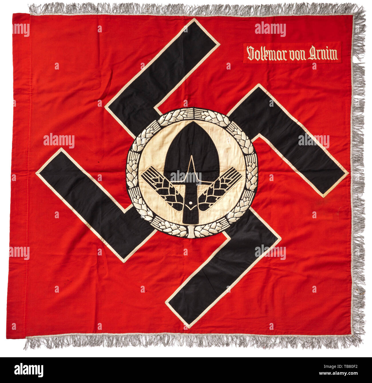 A flag of RAD Battalion Volkmar von Arnim, Thick, red flag cloth with ...