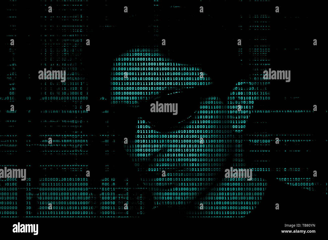 Artificial Intelligence concept with human face in binary data Stock Photo