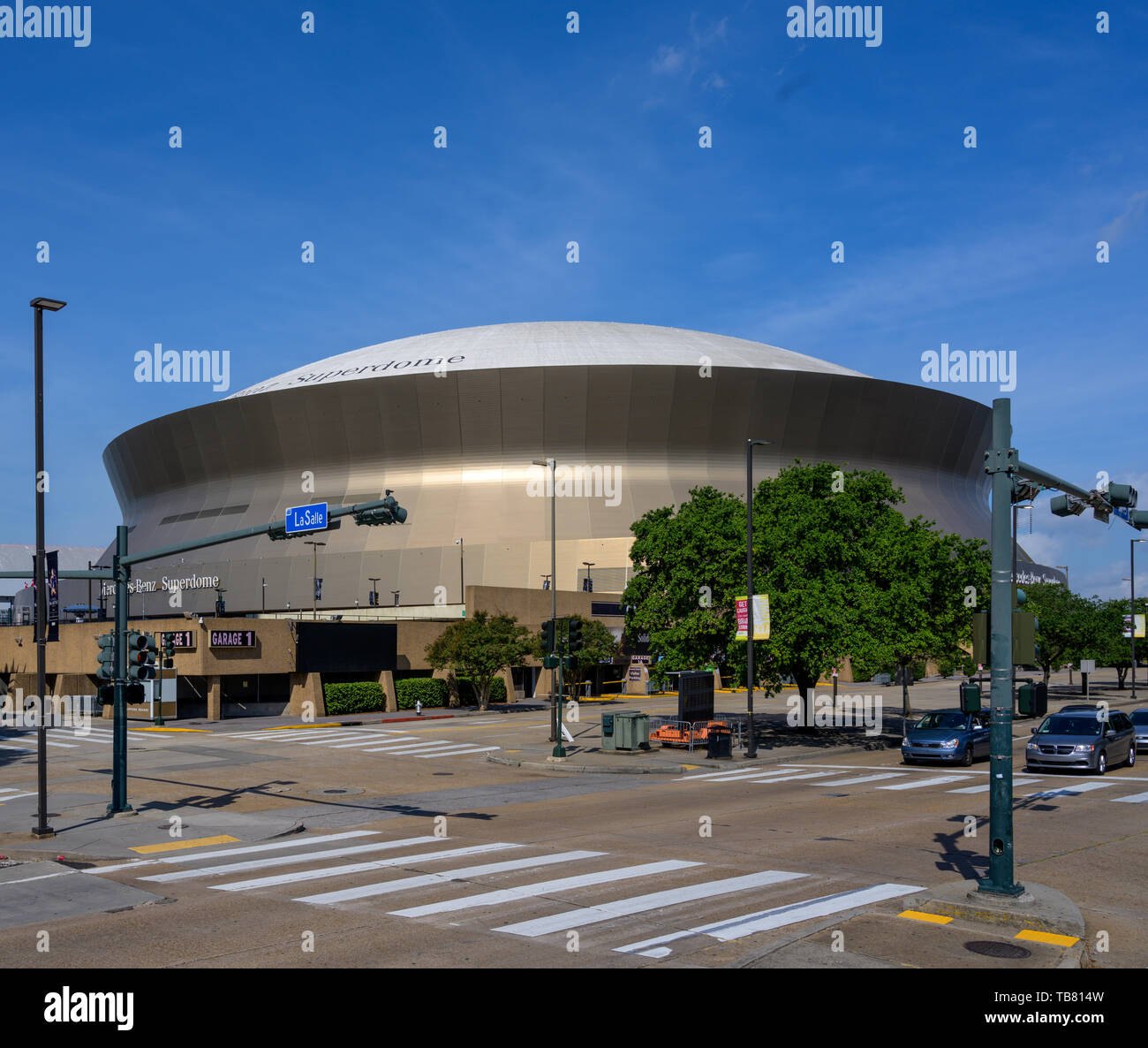 New Orleans, LA, USA -- May 26, 2019.  Wide angle photo of the New Orleans Superdome, the home field of the New Orleans Saints. Stock Photo