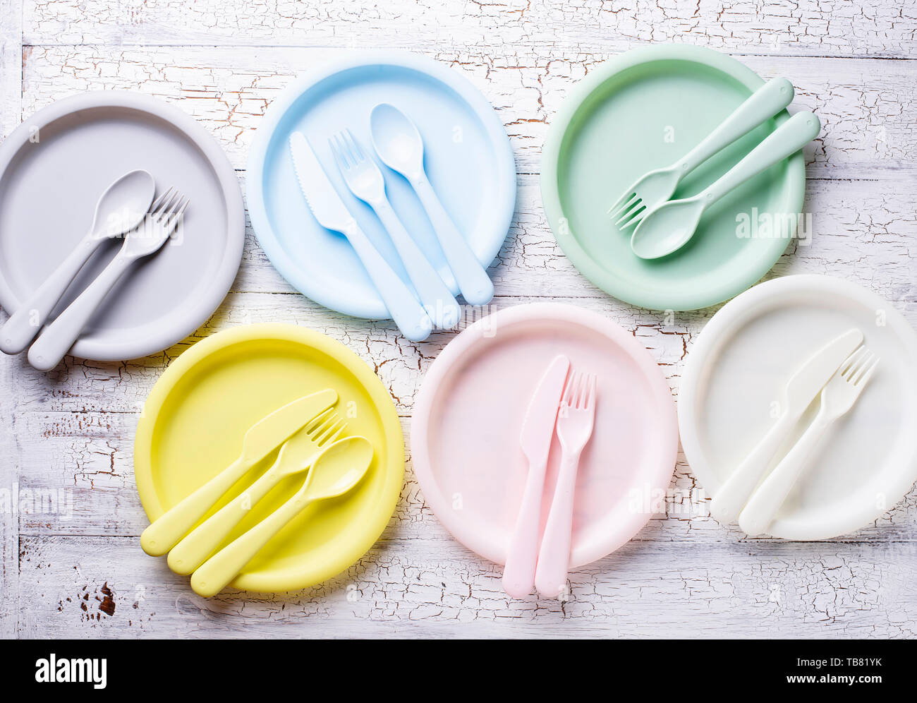 Colorful plastic dishes for summer picnic Stock Photo Alamy