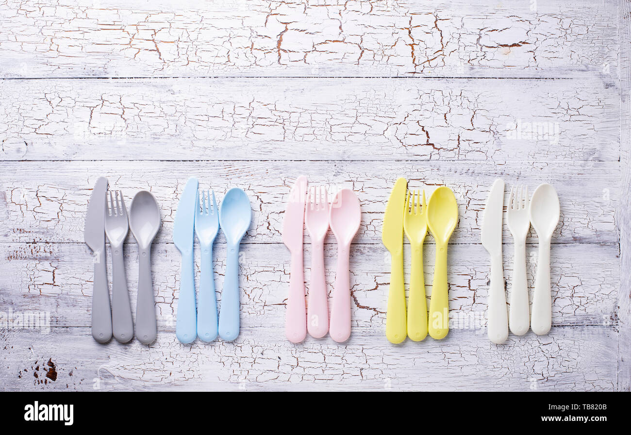 Colorful plastic forks, spoons and knives Stock Photo Alamy