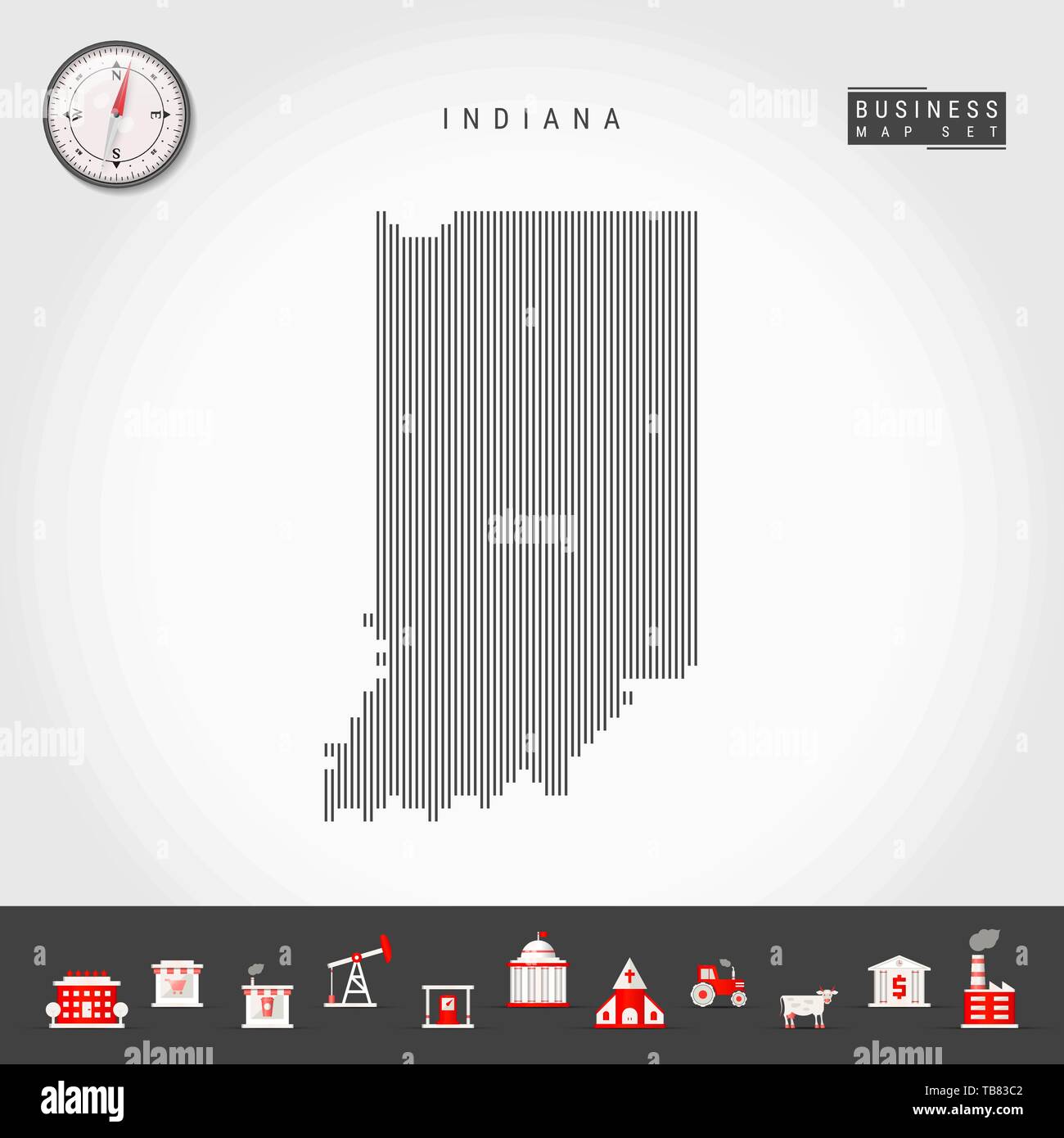 Vector Vertical Lines Pattern Map of Indiana. Striped Simple Silhouette